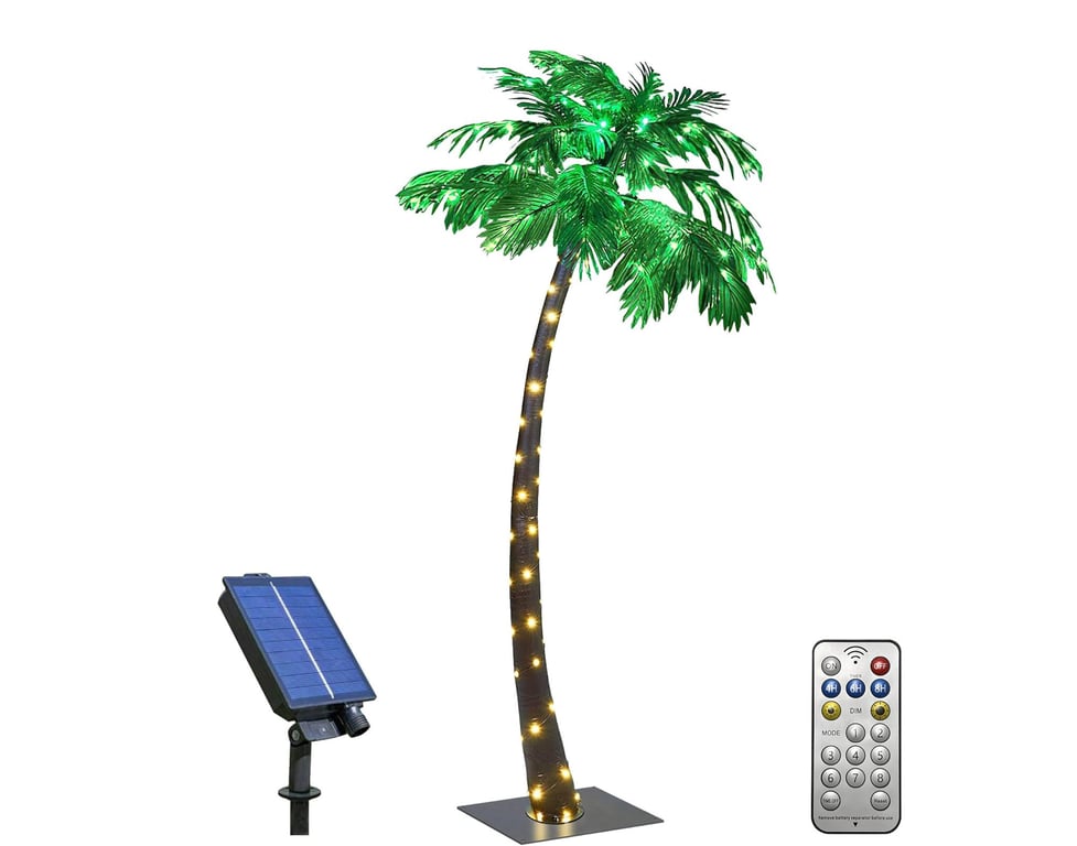 7ft Palm Tree with LED Lights Tropical Decor - Solar